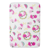 トロピカルパターン，フラミンゴ，スイカ，花 バスマット (正面縦)