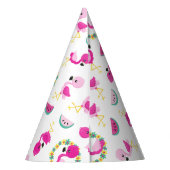 トロピカルパターン，フラミンゴ，スイカ，花 パーティーハット (裏面)