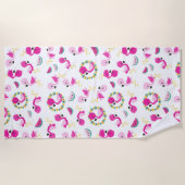 トロピカルパターン,フラミンゴ,スイカ,花 ビーチタオル (正面)