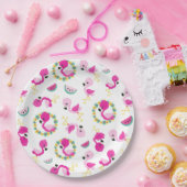 トロピカルパターン，フラミンゴ，スイカ，花 ペーパープレート (パーティー)