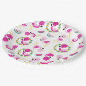 トロピカルパターン，フラミンゴ，スイカ，花 ペーパープレート (アングル)