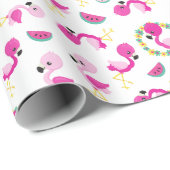 トロピカルパターン，フラミンゴ，スイカ，花 ラッピングペーパー (ロールコーナー)