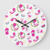 トロピカルパターン,フラミンゴ,スイカ,花 ラージ壁時計 (正面)