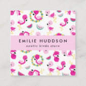 トロピカルパターン,フラミンゴ,ペットショップ,バードストア スクエア名刺 (正面)