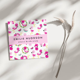 トロピカルパターン，フラミンゴ，ペットショップ，バードストア スクエア名刺