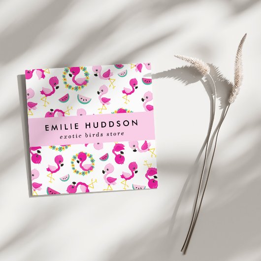 トロピカルパターン,フラミンゴ,ペットショップ,バードストア スクエア名刺