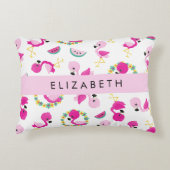 トロピカルパターン,フラミンゴ,花,あなたの名前 アクセントクッション (正面)
