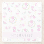 トロピカルパターン，フラミンゴ，花，あなたの名前 ガラスコースター (裏面)