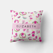 トロピカルパターン，フラミンゴ，花，あなたの名前 クッション (裏面)