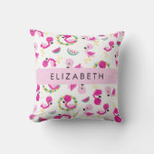 トロピカルパターン，フラミンゴ，花，あなたの名前 クッション (正面)
