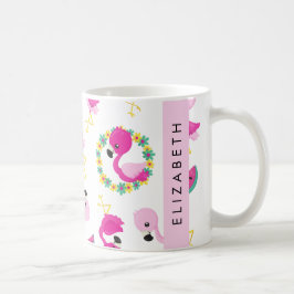 トロピカルパターン,フラミンゴ,花,あなたの名前 コーヒーマグカップ