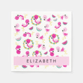 トロピカルパターン,フラミンゴ,花,あなたの名前 スタンダードカクテルナプキン (正面)