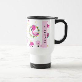 トロピカルパターン,フラミンゴ,花,あなたの名前 トラベルマグ