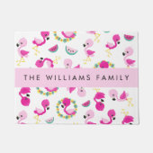 トロピカルパターン,フラミンゴ,花,あなたの名前 ドアマット (正面)