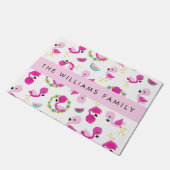 トロピカルパターン,フラミンゴ,花,あなたの名前 ドアマット (アングル)