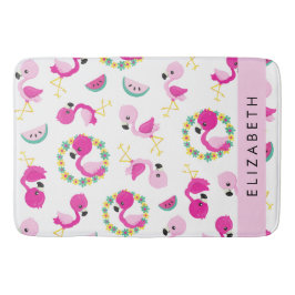 トロピカルパターン,フラミンゴ,花,あなたの名前 バスマット