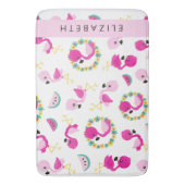 トロピカルパターン,フラミンゴ,花,あなたの名前 バスマット (正面縦)