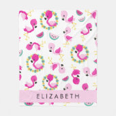 トロピカルパターン,フラミンゴ,花,あなたの名前 フリースブランケット (正面)