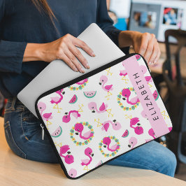 トロピカルパターン,フラミンゴ,花,あなたの名前 ラップトップスリーブ