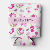 トロピカルパターン，フラミンゴ，花，あなたの名前 缶クーラー (正面)