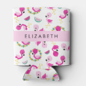 トロピカルパターン，フラミンゴ，花，あなたの名前 缶クーラー (裏面)