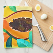 トロピカルパパヤポップ・アートのアート キッチンタオル (四つ折り)