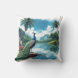 トロピカルパラダイスの美しい孔雀 クッション