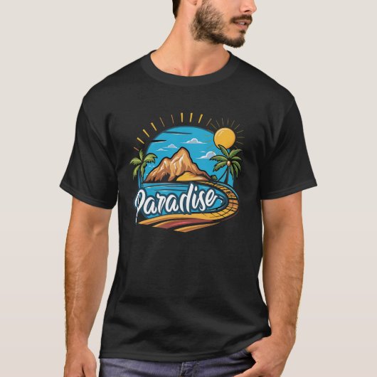 トロピカルパラダイスアイランドロゴアート Tシャツ (正面)