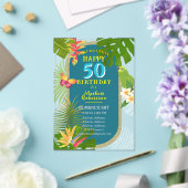 トロピカルパラダイスイヤー誕生日ティール（緑がかった色） アクリル招待状 (インサイチュ (ウェディング))