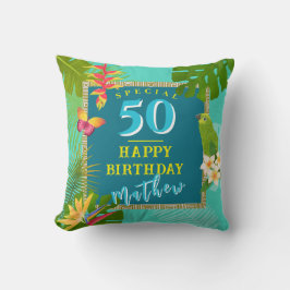 トロピカルパラダイスイヤー誕生日ティール（緑がかった色） クッション