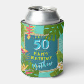 トロピカルパラダイスイヤー誕生日ティール（緑がかった色） 缶クーラー (缶正面)