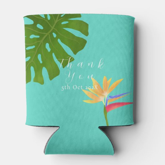 トロピカルパラダイスイヤー誕生日ティール（緑がかった色） 缶クーラー (裏面)