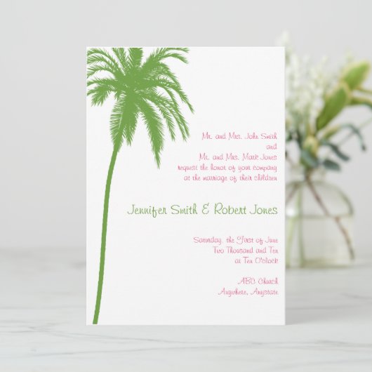 トロピカルパラダイスイングリーンピンク結婚式招待状 招待状 (スタンド正面)
