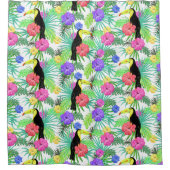 トロピカルパラダイスウィズフラワーズ&オウム シャワーカーテン (正面)