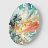 トロピカルパラダイスウォーターカラービーチ ラージ壁時計 (傾斜)