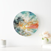 トロピカルパラダイスウォーターカラービーチ ラージ壁時計 (ホーム)