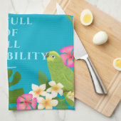 トロピカルパラダイスティール(緑がかった色) キッチンタオル (四つ折り)