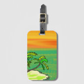 トロピカルパラダイスデザートアイランドオレンジサンセット ラゲッジタグ (正面縦)