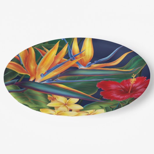 トロピカルパラダイスハワイアンフローラ ペーパープレート (アングル)