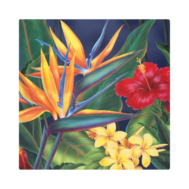トロピカルパラダイスハワイアンフローラ メタルプリント (正面)