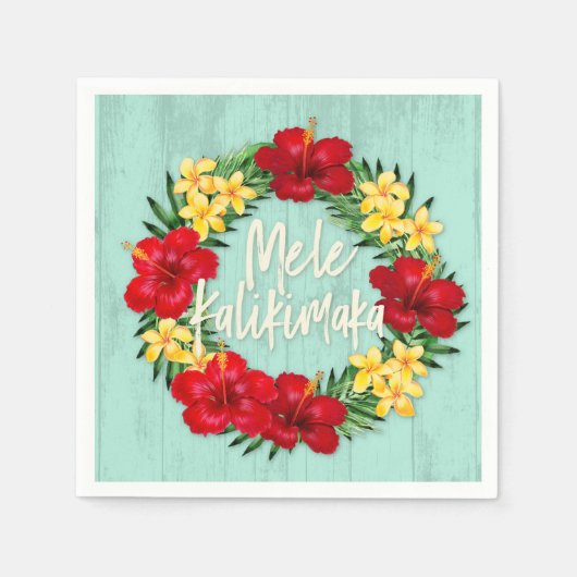 トロピカルパラダイスハワイアンホリデーリースウッド スタンダードカクテルナプキン (正面)