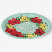 トロピカルパラダイスハワイアンホリデーリースウッド ペーパープレート (アングル)