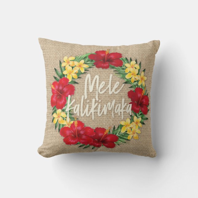 トロピカルパラダイスハワイアンホリデーリースバーラップ アウトドアクッション (正面)