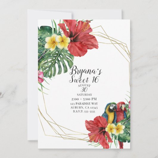 トロピカルパラダイスバードズフローラボタニカルスイート16 招待状 (正面)