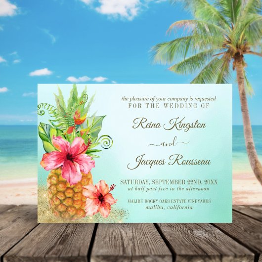 トロピカルパラダイスパイナップルフローラ結婚ブーケ 招待状