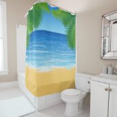 トロピカルパラダイスビーチアンドパームフロンズ シャワーカーテン (インサイチュ)