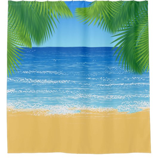 トロピカルパラダイスビーチアンドパームフロンズ シャワーカーテン (正面)