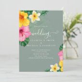 トロピカルパラダイスビーチ結婚式鮮やか花模様 招待状 (スタンド正面)