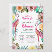 トロピカルパラダイスピンクフラミンゴ誕生日 招待状 (正面)