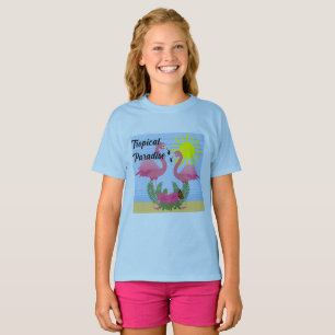 トロピカルパラダイスピンクフラミンゴ – 女子ベーシックT-S Tシャツ